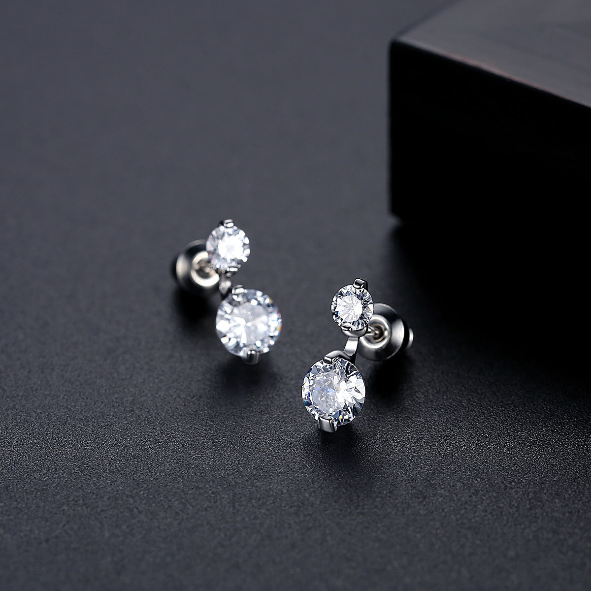 Cubic Zirconia and Silver-Plated Double Round Stud Earrings, silver stud earrings for women, lifestyle look