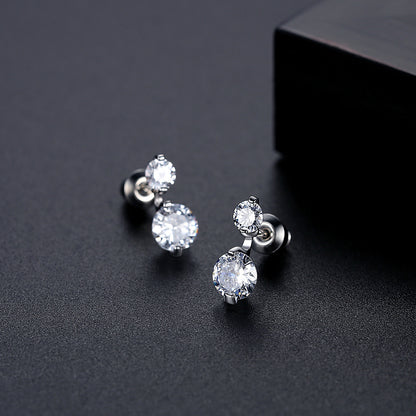 Cubic Zirconia and Silver-Plated Double Round Stud Earrings, silver stud earrings for women, lifestyle look