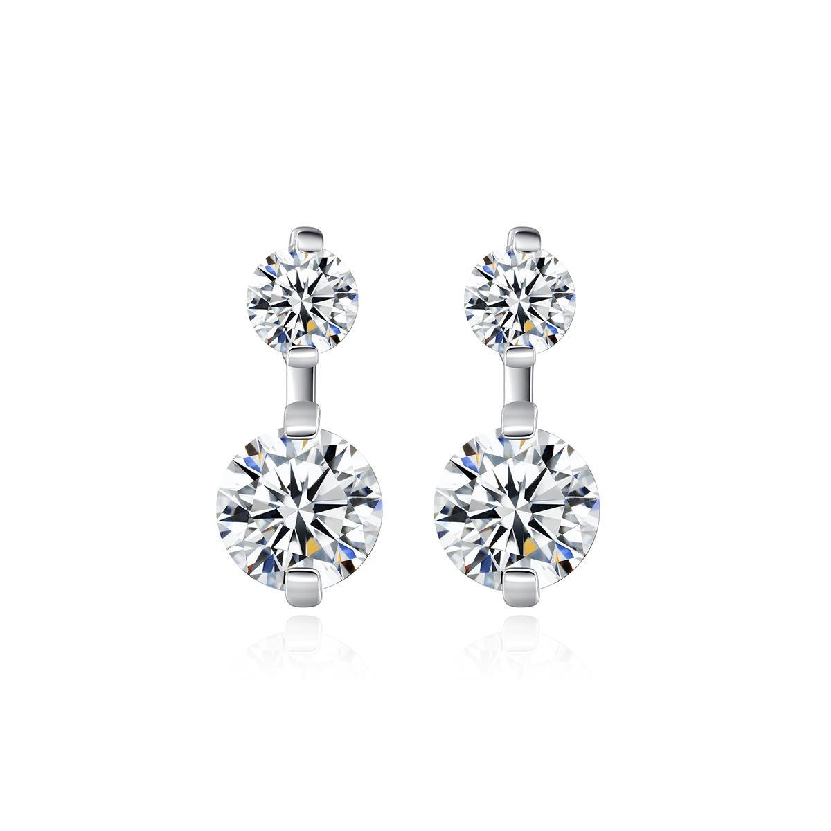 Cubic Zirconia and Silver-Plated Double Round Stud Earrings, silver stud earrings for women, side view