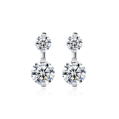 Cubic Zirconia and Silver-Plated Double Round Stud Earrings, silver stud earrings for women, side view