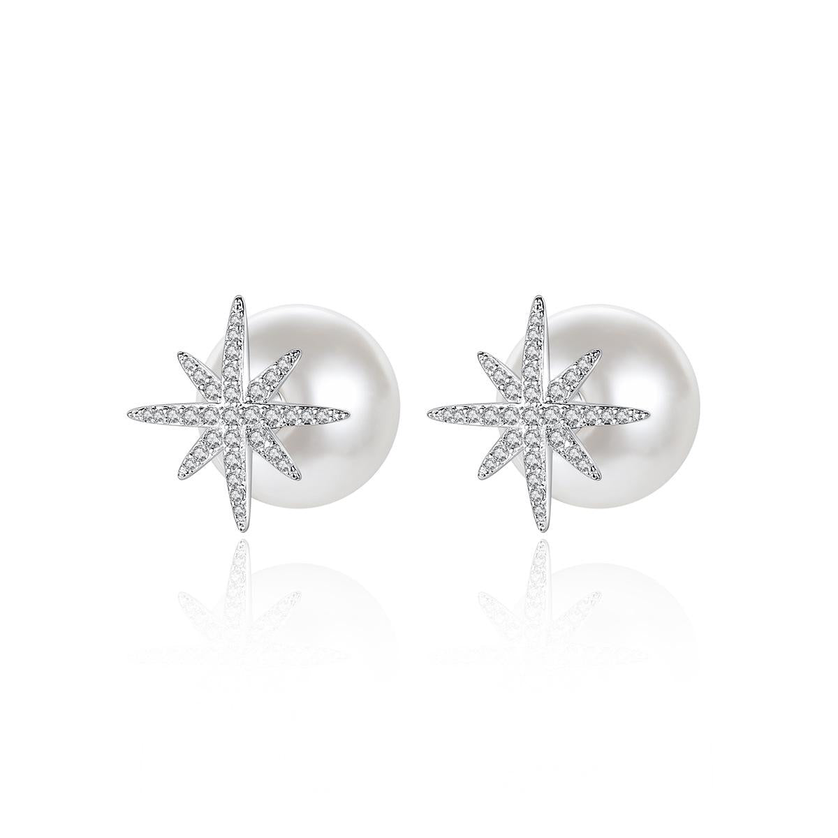 Cubic Zirconia and Pearl Silver-Plated Star Ear Jackets, silver stud earrings for women, lifestyle look