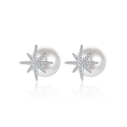 Cubic Zirconia and Pearl Silver-Plated Star Ear Jackets, silver stud earrings for women, lifestyle look