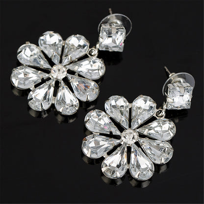 Cubic Zirconia and Crystal Flower Drop Earrings, drop earrings for women, vintage-inspired design, front view