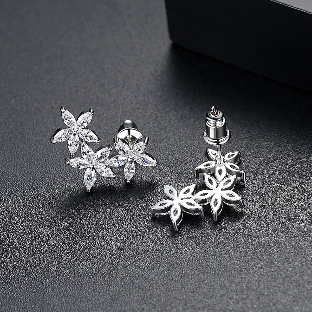 Crystal and Silver-Plated Flowers Ear Climbers, silver stud earrings for women, everyday style, lifestyle look