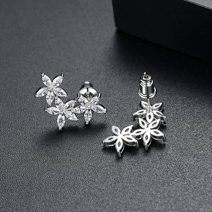 Crystal and Silver-Plated Flowers Ear Climbers, silver stud earrings for women, everyday style, lifestyle look