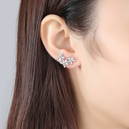 Crystal and Silver-Plated Flowers Ear Climbers, silver stud earrings for women, everyday style, styled look
