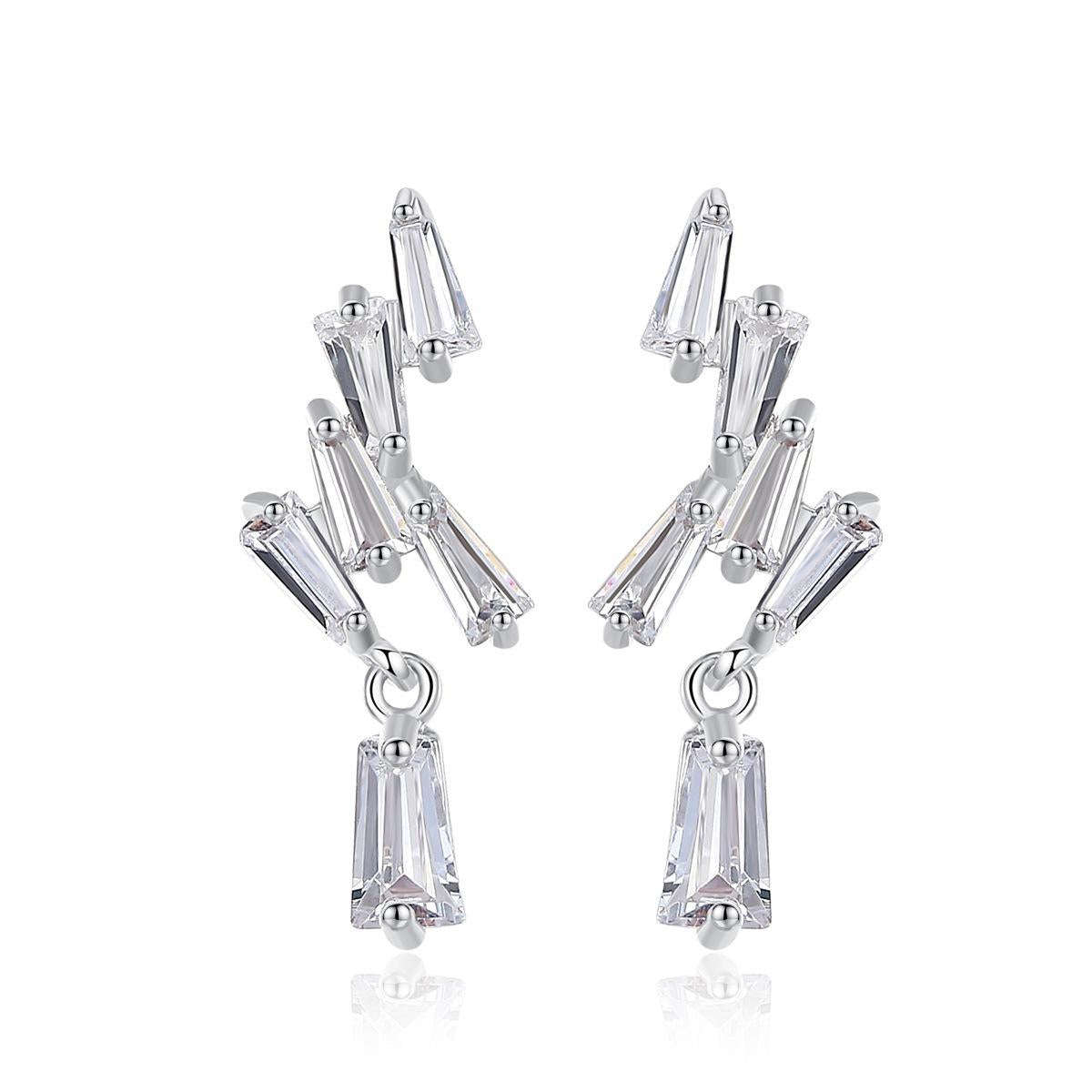 Crystal and Silver-Plated Cluster Drop Earrings, silver drop earrings for women, botanical inspired, front view