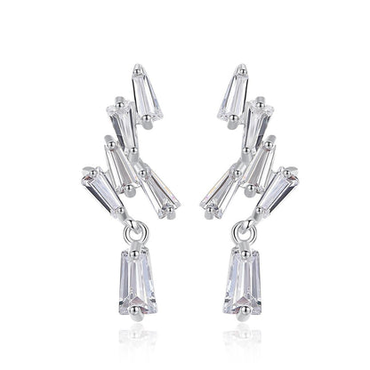 Crystal and Silver-Plated Cluster Drop Earrings, silver drop earrings for women, botanical inspired, front view