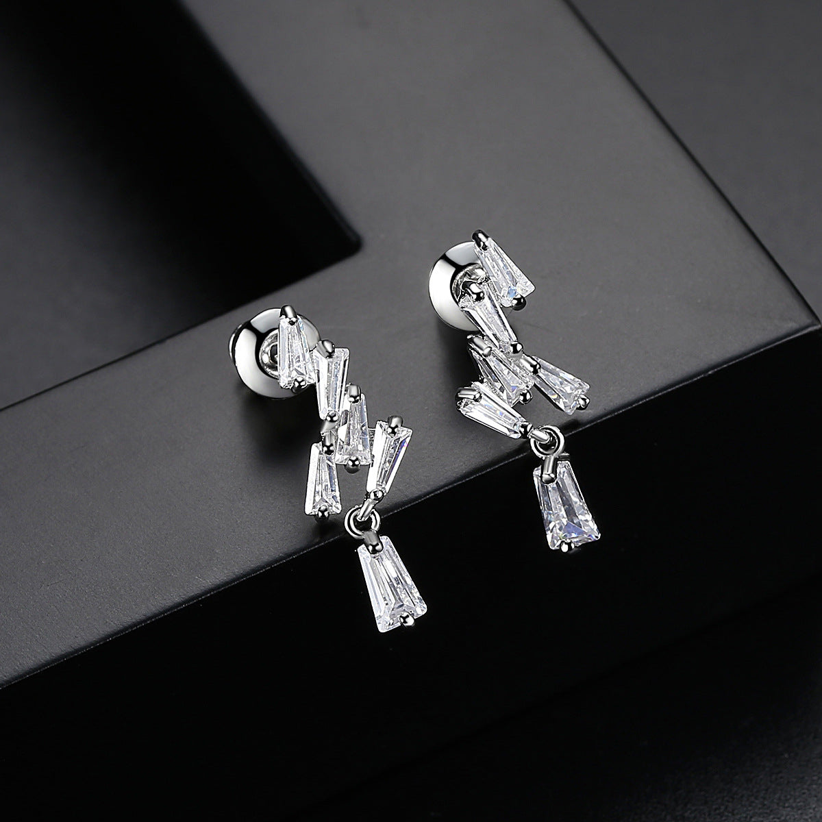 Crystal and Silver-Plated Cluster Drop Earrings, silver drop earrings for women, botanical inspired, side view