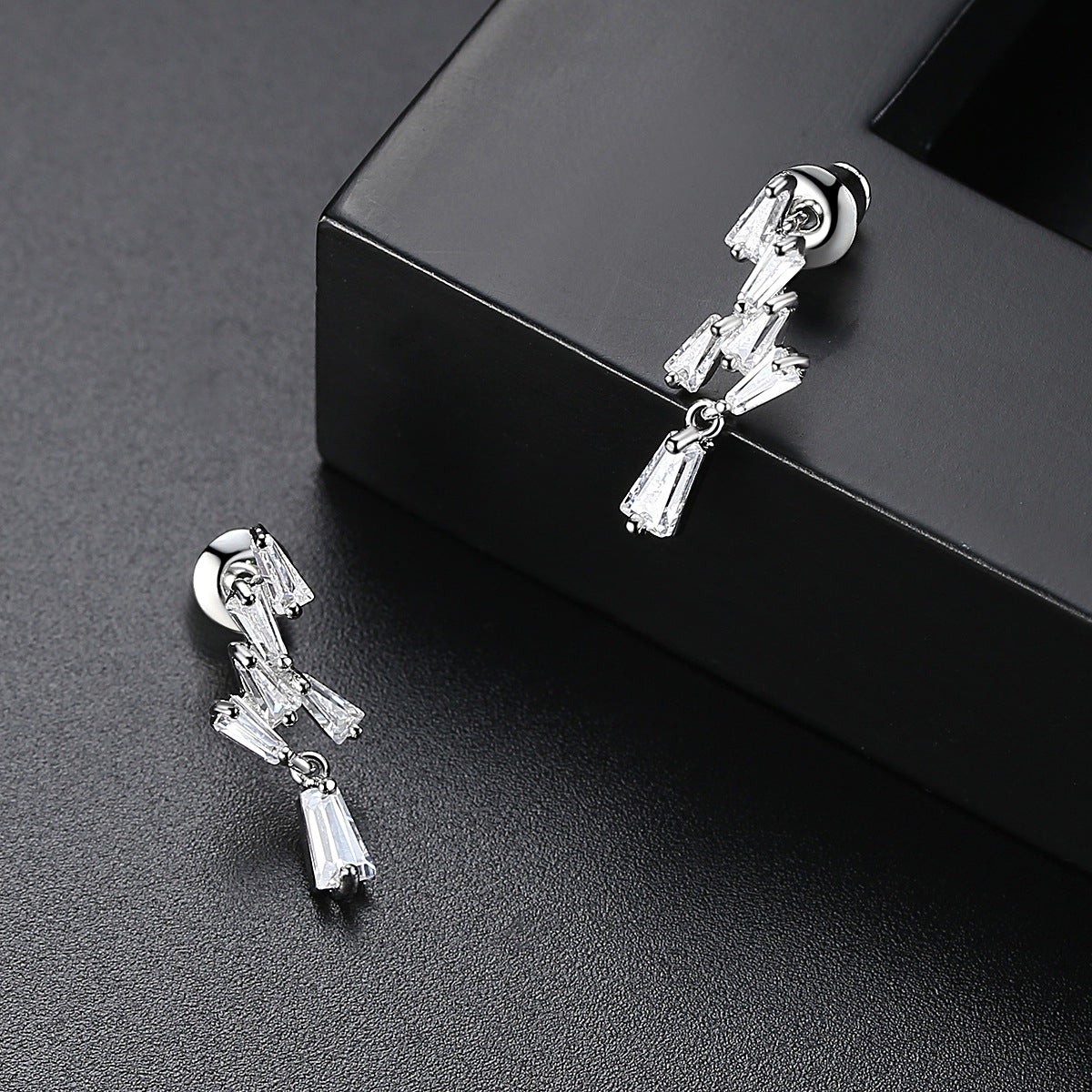 Crystal and Silver-Plated Cluster Drop Earrings, silver drop earrings for women, botanical inspired, detail close-up