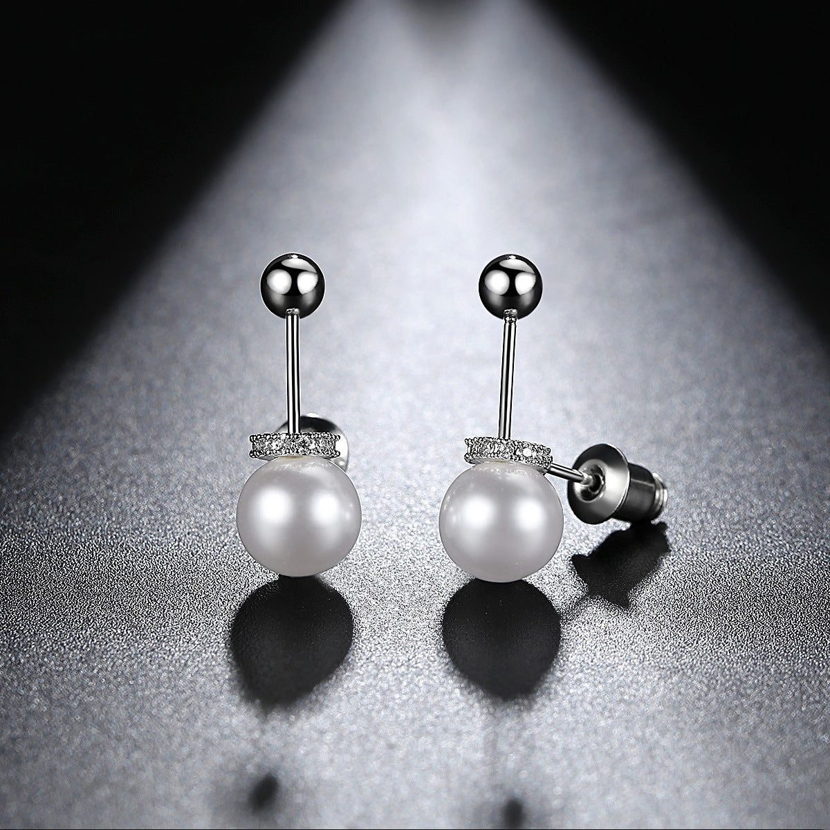Pearl and Cubic Zirconia Interlocked Drop Earrings, drop earrings for women, elegant gift for her, side view