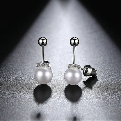 Pearl and Cubic Zirconia Interlocked Drop Earrings, drop earrings for women, elegant gift for her, side view