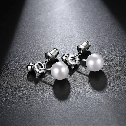 Pearl and Cubic Zirconia Interlocked Drop Earrings, drop earrings for women, elegant gift for her, detail close-up