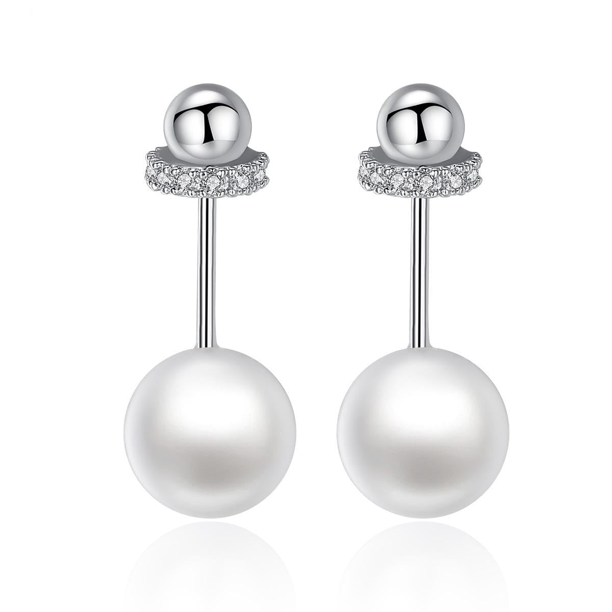 Pearl and Cubic Zirconia Interlocked Drop Earrings, drop earrings for women, elegant gift for her, front view