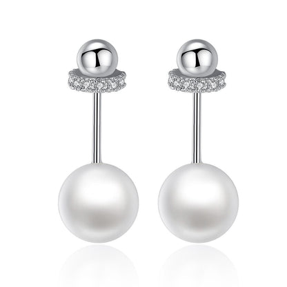 Pearl and Cubic Zirconia Interlocked Drop Earrings, drop earrings for women, elegant gift for her, front view