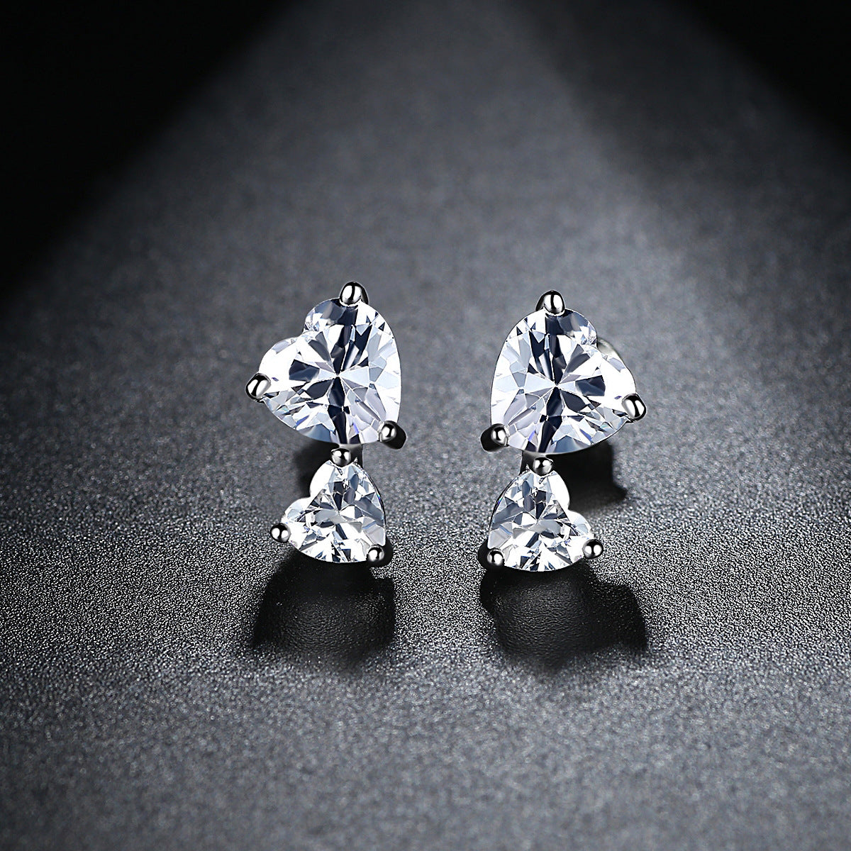 Crystal & Silver-Plated Double Heart Stud Earrings