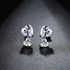 Crystal & Silver-Plated Double Heart Stud Earrings