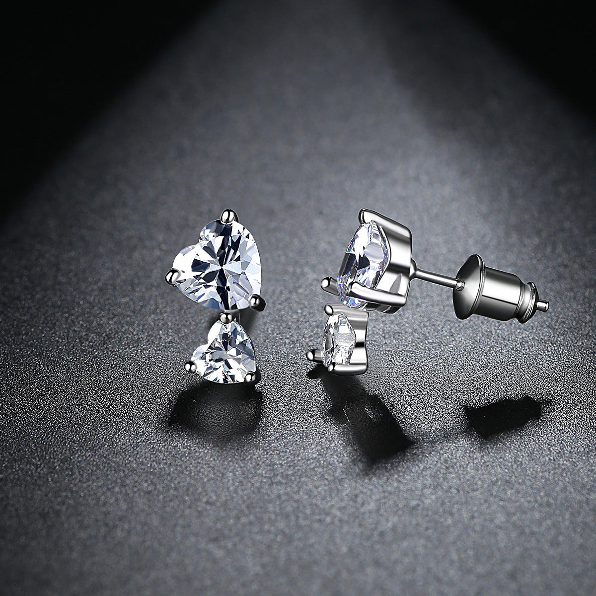 Crystal & Silver-Plated Double Heart Stud Earrings
