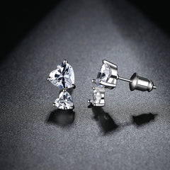Crystal & Silver-Plated Double Heart Stud Earrings