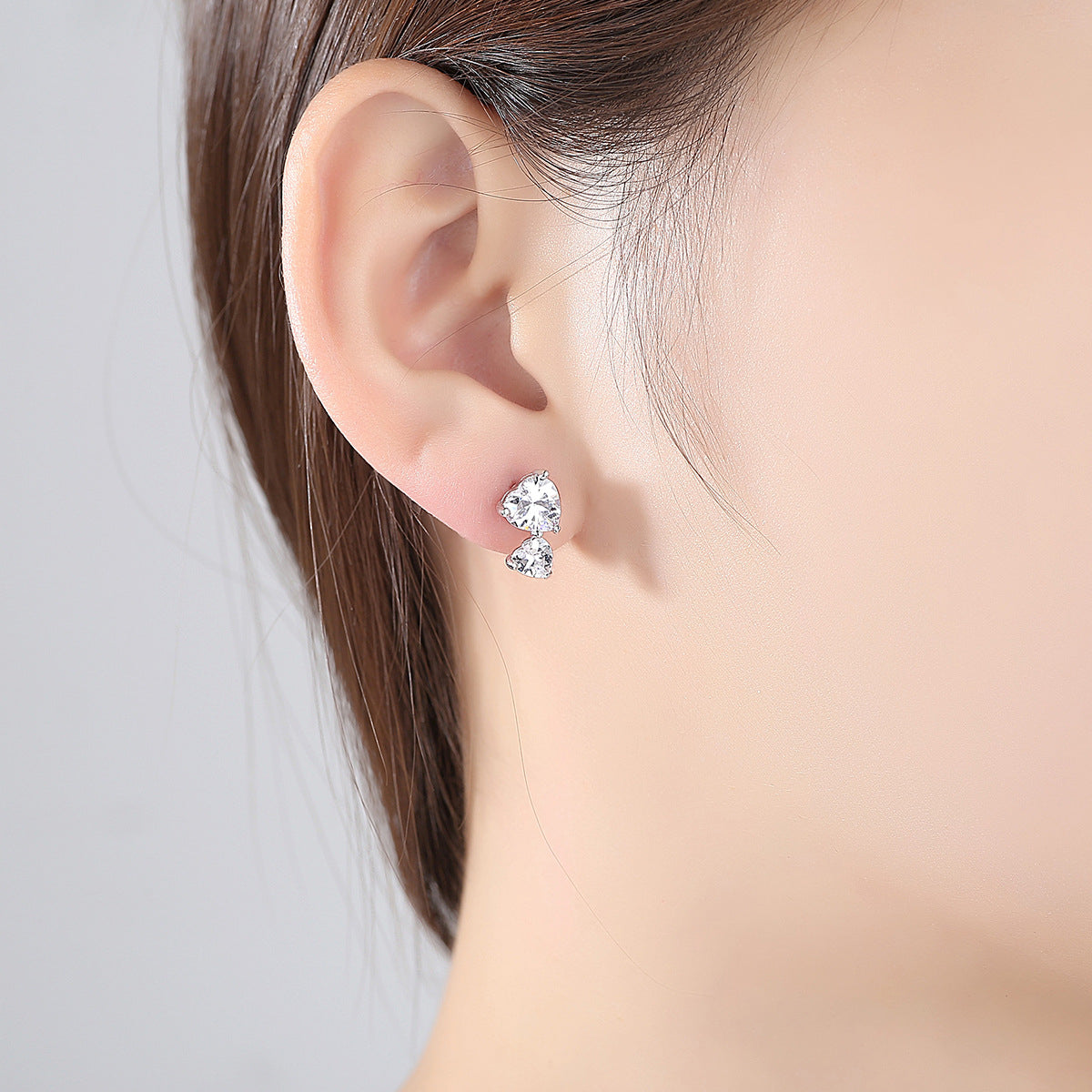 Crystal & Silver-Plated Double Heart Stud Earrings