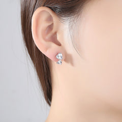 Crystal & Silver-Plated Double Heart Stud Earrings