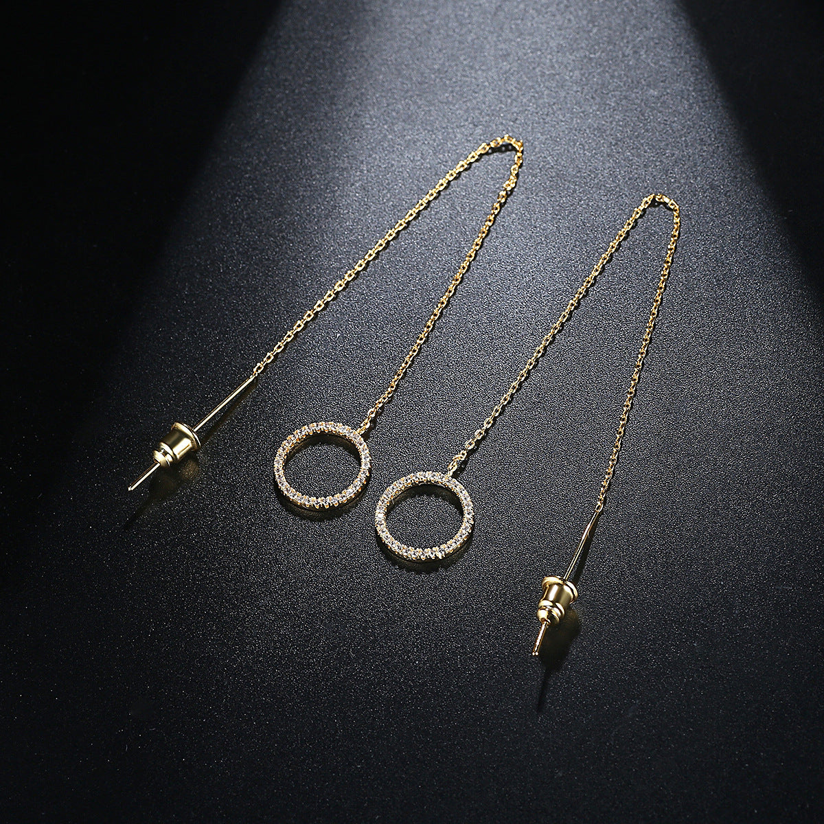 Cubic Zirconia and 18K Gold-Plated Open-Circle Threader Earrings, gold drop earrings for women, front view