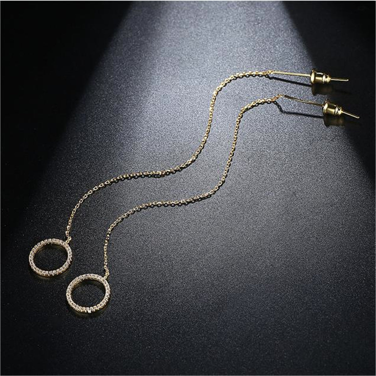 Cubic Zirconia and 18K Gold-Plated Open-Circle Threader Earrings, gold drop earrings for women, botanical inspired, side view