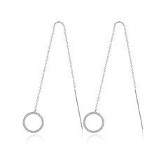 Cubic Zirconia & Silver-Plated Circle Threader Earrings