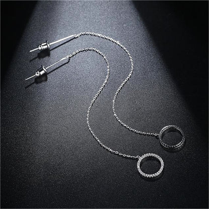 Cubic Zirconia and Silver-Plated Circle Threader Earrings, silver drop earrings for women, botanical inspired, side view