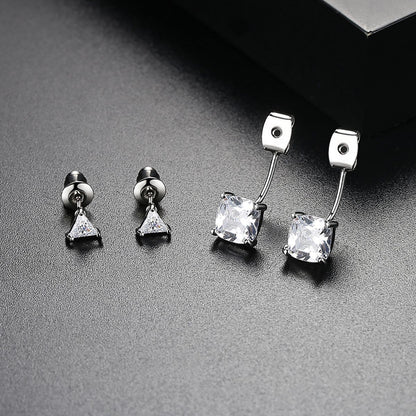 Crystal and Silver-Plated Triangle Ear Jackets, silver drop earrings for women, dainty minimalist design, side view