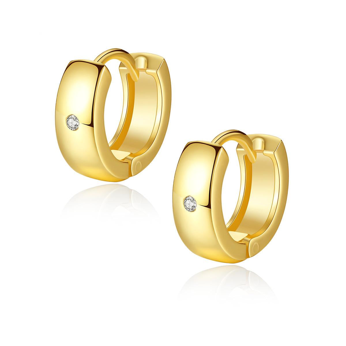 Cubic Zirconia and 18K Gold-Plated Huggie Earrings, gold huggie earrings, vintage-inspired design, side view