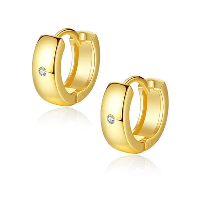 Cubic Zirconia and 18K Gold-Plated Huggie Earrings, gold huggie earrings, vintage-inspired design, side view