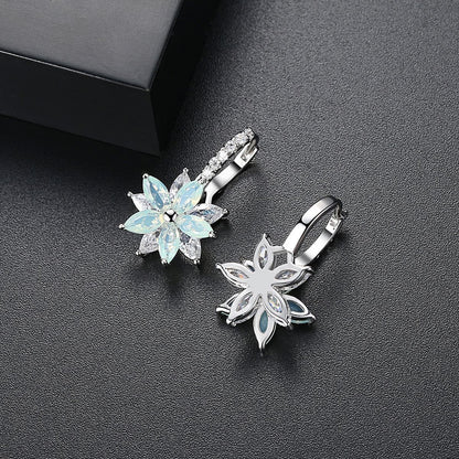 Green Crystal and Cubic Zirconia Flower Huggie Earrings, huggie earrings, vintage-inspired design, front view