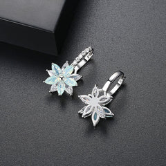 Green Crystal & Cubic Zirconia Flower Huggie Earrings