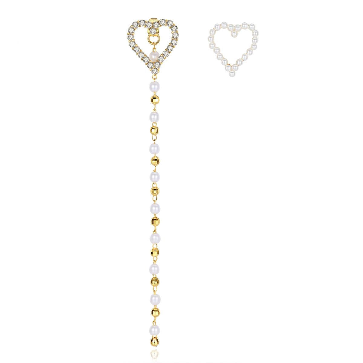 Pearl & Cubic Zirconia 18K Gold-Plated Heart Mismatched Earrings
