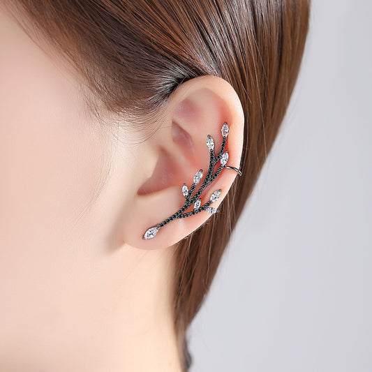 Crystal and Cubic Zirconia Branch Stud Earring and Ear Cuff, stud earrings for women, botanical inspired, front view