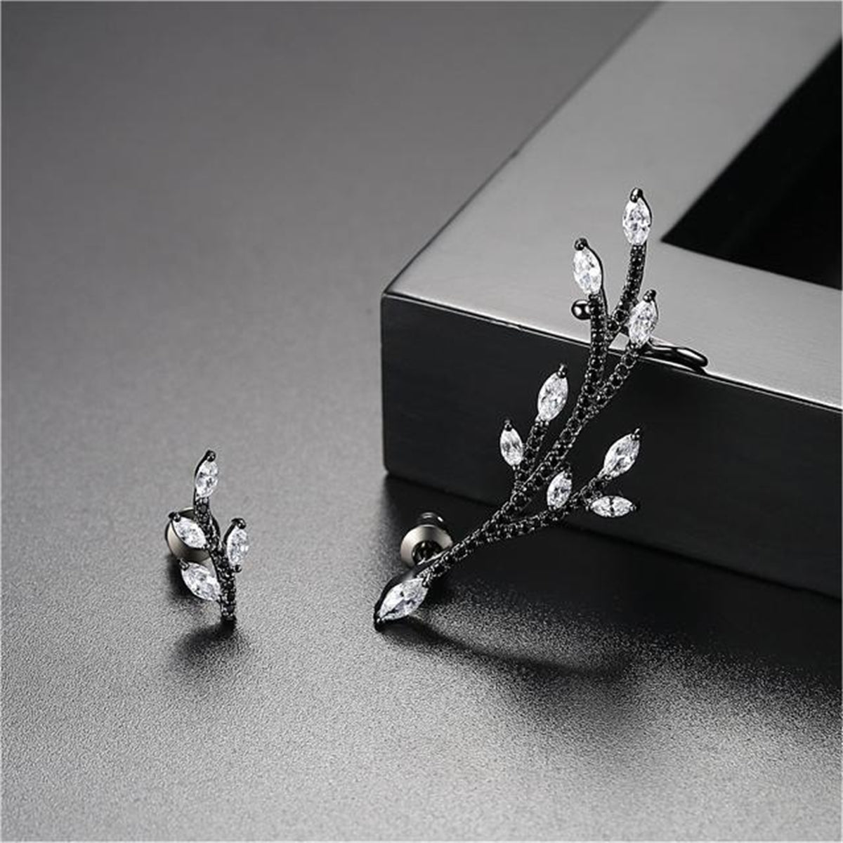 Crystal and Cubic Zirconia Branch Stud Earring and Ear Cuff, stud earrings for women, botanical inspired, styled look