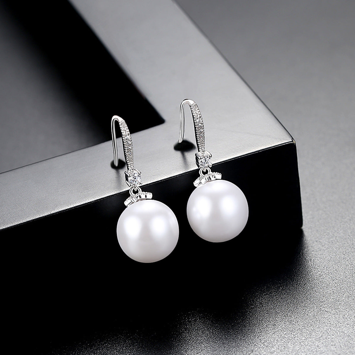 Cubic Zirconia and Pearl Silver-Plated Ball Drop Earrings, silver drop earrings for women, front view