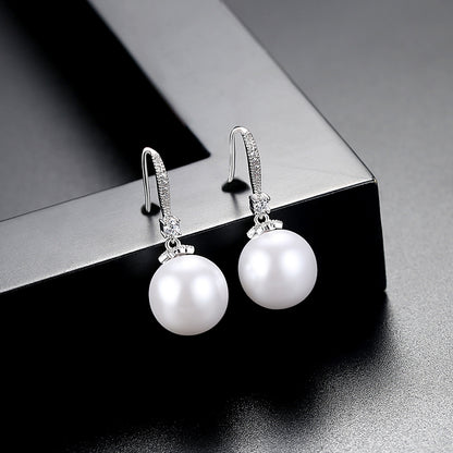 Cubic Zirconia and Pearl Silver-Plated Ball Drop Earrings, silver drop earrings for women, front view