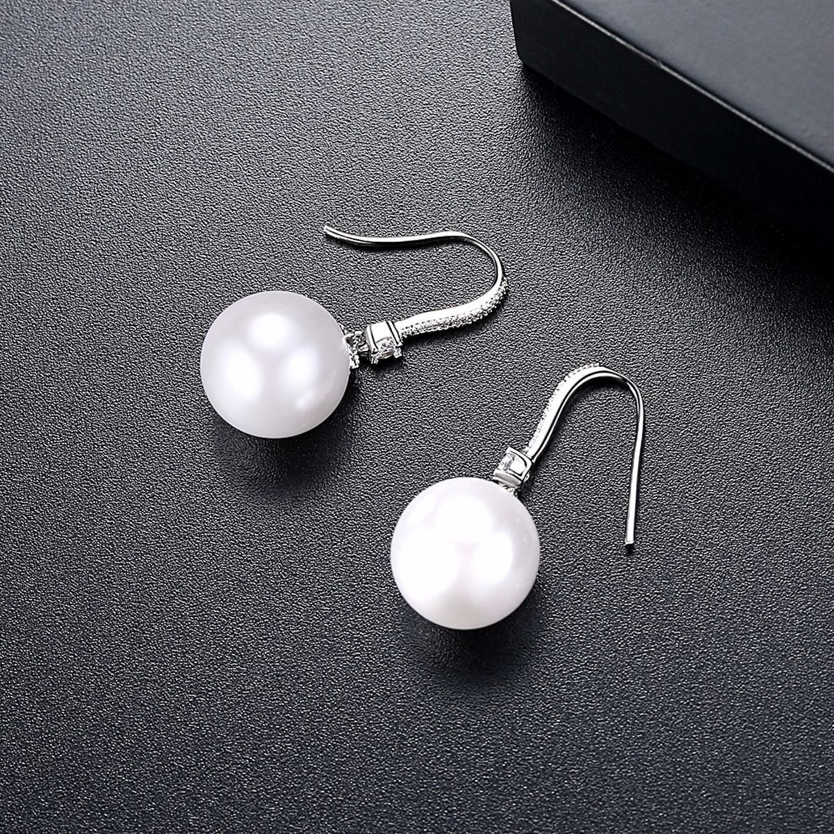 Cubic Zirconia and Pearl Silver-Plated Ball Drop Earrings, silver drop earrings for women, vintage-inspired design, side view