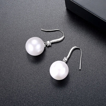 Cubic Zirconia and Pearl Silver-Plated Ball Drop Earrings, silver drop earrings for women, vintage-inspired design, side view
