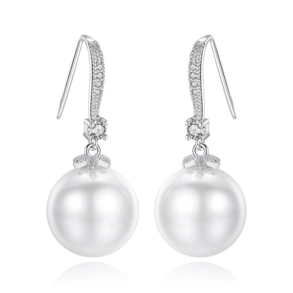 Cubic Zirconia and Pearl Silver-Plated Ball Drop Earrings, silver drop earrings for women, detail close-up