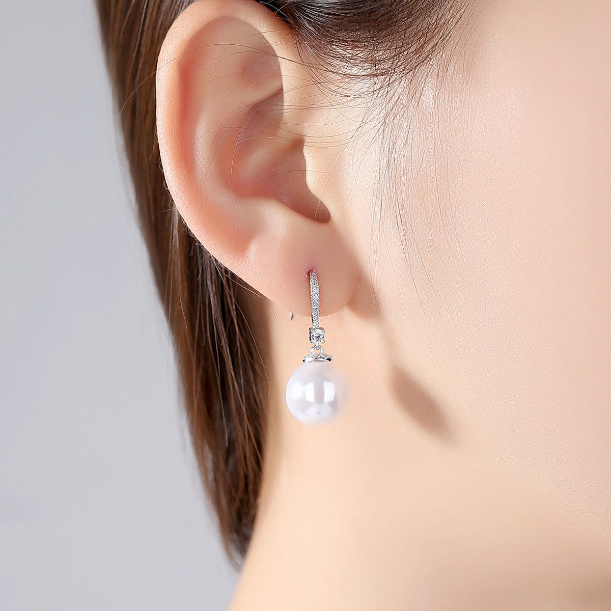Cubic Zirconia and Pearl Silver-Plated Ball Drop Earrings, silver drop earrings for women, lifestyle look