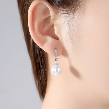 Cubic Zirconia and Pearl Silver-Plated Ball Drop Earrings, silver drop earrings for women, lifestyle look