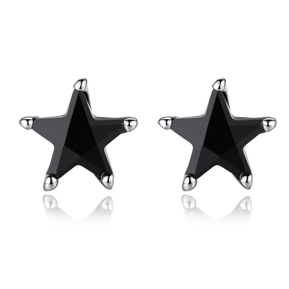 Black Crystal and Silver-Plated Star Stud Earrings, silver stud earrings for women, everyday style, side view