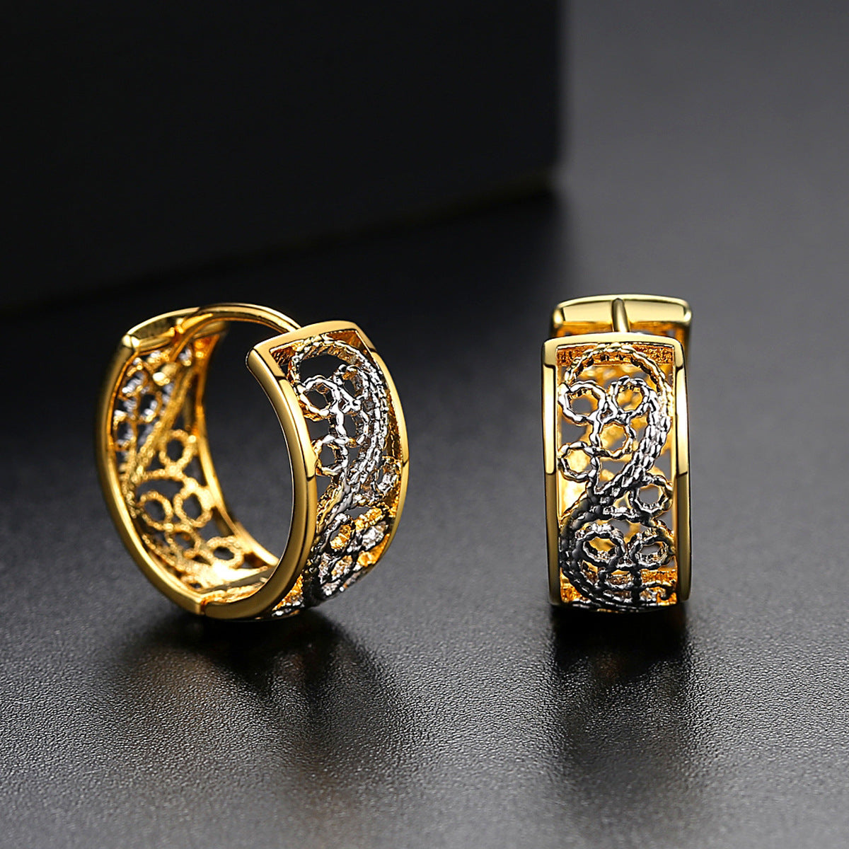 Two-Tone Scroll Huggie Earrings