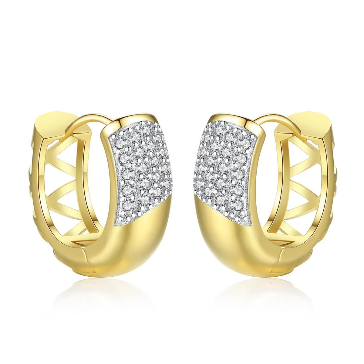 Cubic Zirconia and 18K Gold-Plated Huggie Earrings, gold huggie earrings, botanical inspired, side view