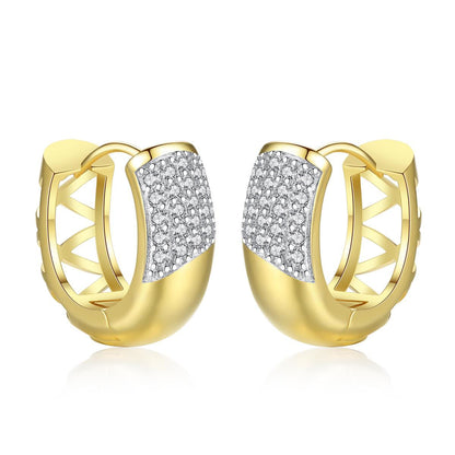 Cubic Zirconia and 18K Gold-Plated Huggie Earrings, gold huggie earrings, botanical inspired, side view