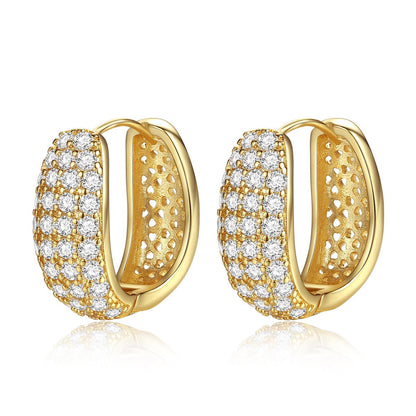 Cubic Zirconia and 18K Gold-Plated Dome Huggie Earrings, gold huggie earrings, botanical inspired, side view