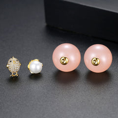 Pearl & Pink Quartz 18K Gold-Plated Chicken Egg Stud Earrings